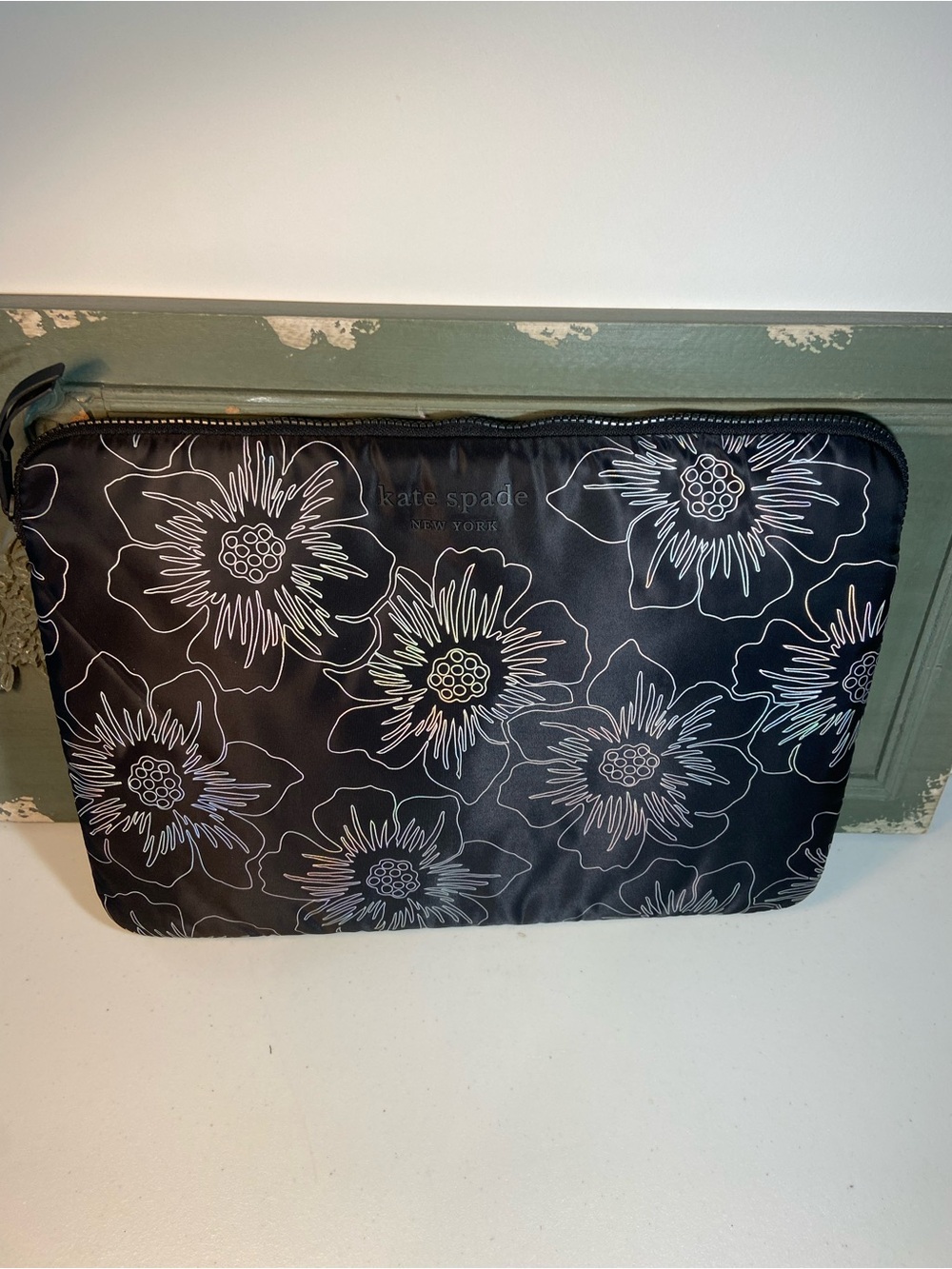 kate spade Black Floral Laptop Sleeve with Iridescent Accents